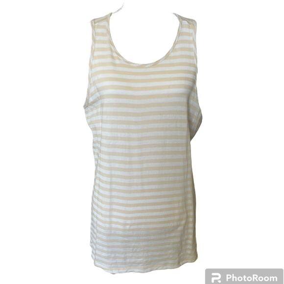 Cabi Tank Top Large Beige Tan Comeback Style 5762.Neutral Stripes Sleeveless - Picture 1 of 7